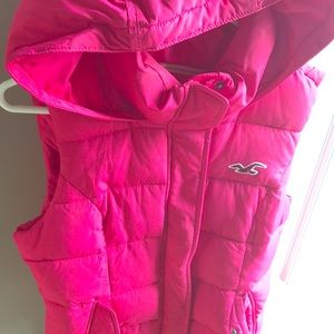 Size small pink Hollister bubble vest with hood